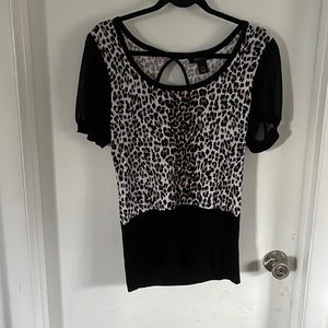 White House Black Market leopard sweater. Sheer see through sleeves. Size L.